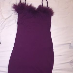 Purple feather boa trim dress